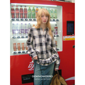 复古格纹长袖 长袖 衬衫 DKZ 女秋冬新款 宽松韩版 衬衣 配花边腰带