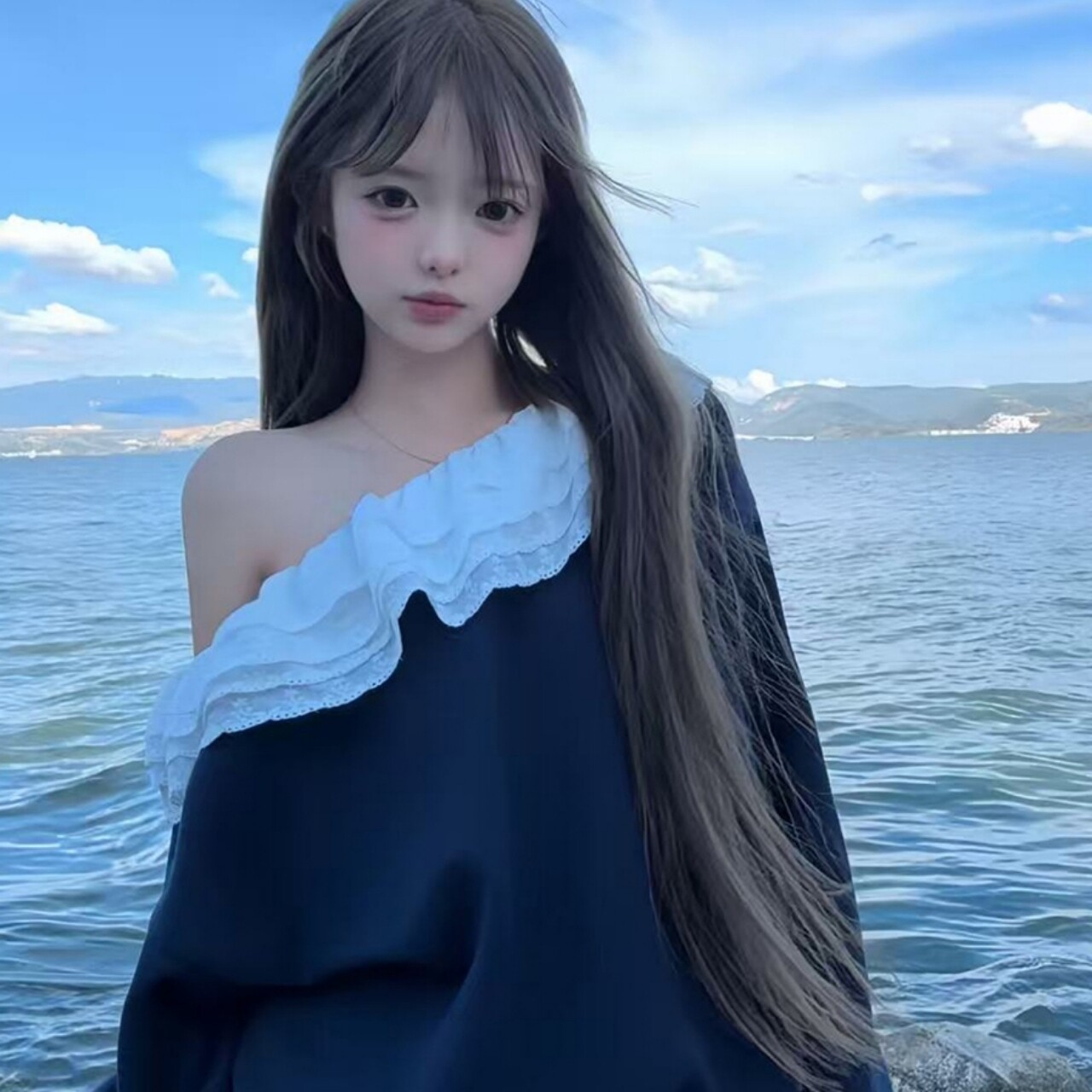 纯棉华棉原版面料原版做工斜肩卫衣蕾丝花边小众长袖上衣女秋季