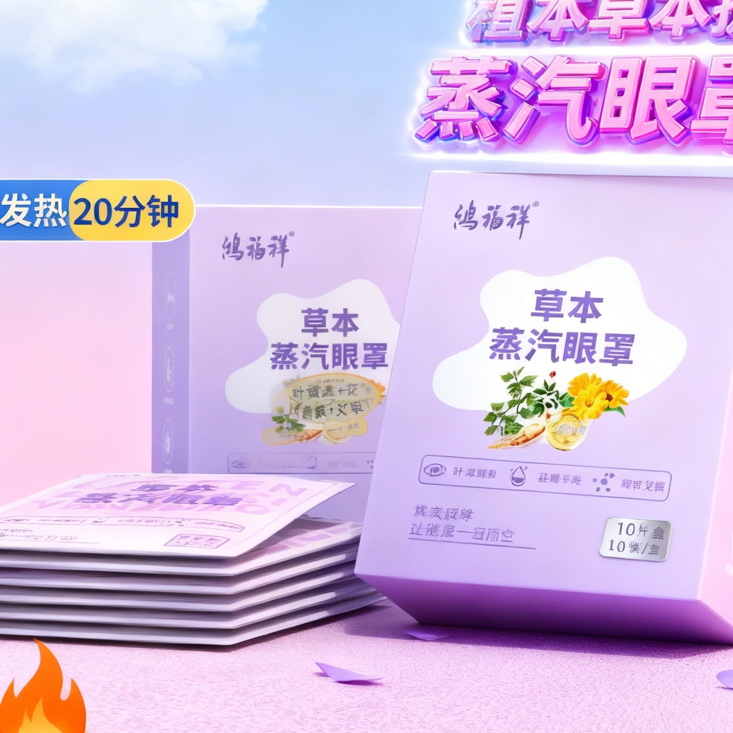 鸿福祥叶黄素艾草草本热敷蒸汽眼罩缓解眼疲劳眼干眼涩助眠遮光