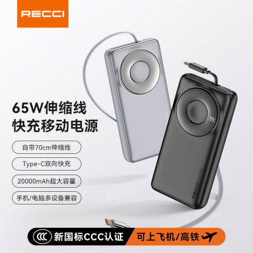 【国家3C认证】RECCI锐思礼品定制70cm伸缩线65W充电脑2万RPB-P72