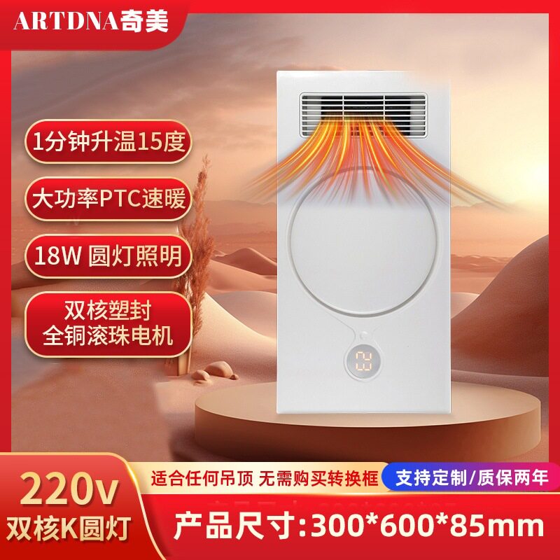浴霸风暖一体双核圆灯照明换气集成吊顶多功能浴霸取暖器跨境热销