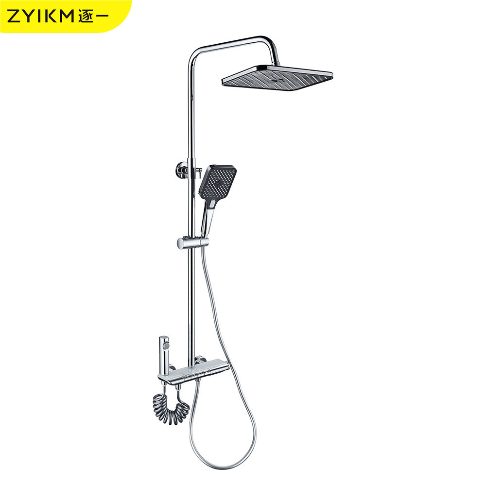 逐一跨境全铜电镀色外贸出口明装冷热酒店家用钢琴键四档淋浴花洒