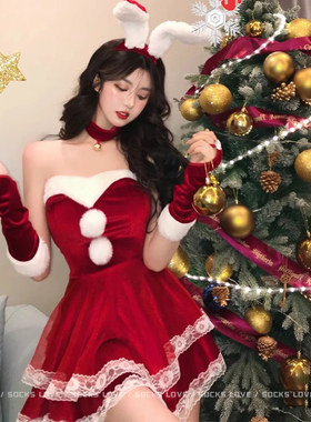 圣诞节制服套装兔女郎服装穿搭战袍红色睡衣cos万圣节夜场演出裙