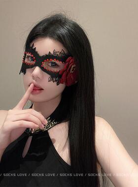 假面舞会黑色花朵面具晚会万圣节神秘半脸面具眼罩化妆之夜面罩女