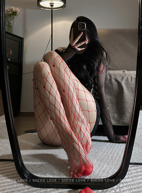 红色性感渔网袜女黑色丝袜超薄款防勾丝情调趣味纯欲镂空连裤袜