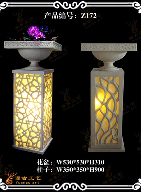 商场酒店景观装饰柱子顶花盆 透光阿拉伯四方柱子顶砂岩透光花盆