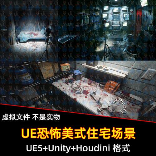 UE5虚幻5恐怖屋美式复古客厅惊悚地下室刑讯室资产unity
