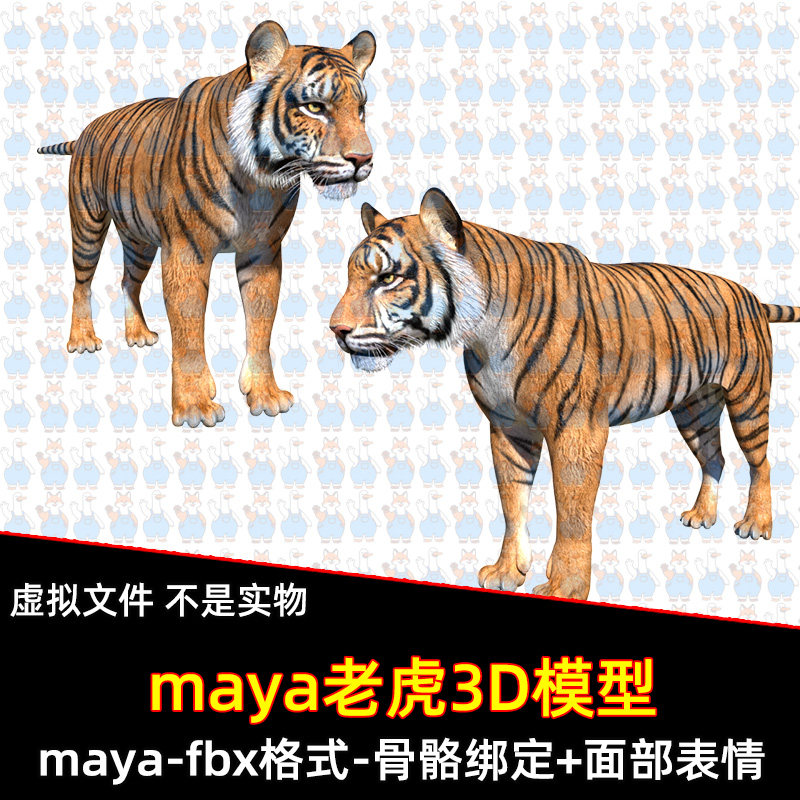 maya老虎模型东北虎模型写实动物模型骨骼绑定面部控制材质3D模型