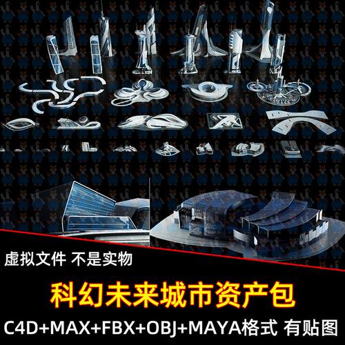 Blender新赛博朋克科幻都市摩天大楼资产包3D模型FBXC4D max maya