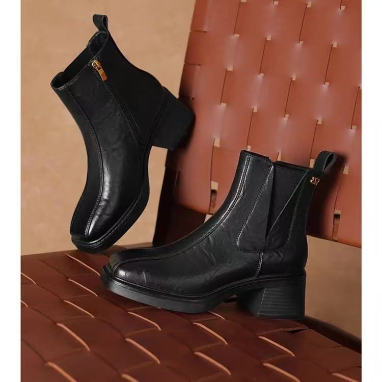 粗跟高跟鞋女靴切尔西短靴女冬季