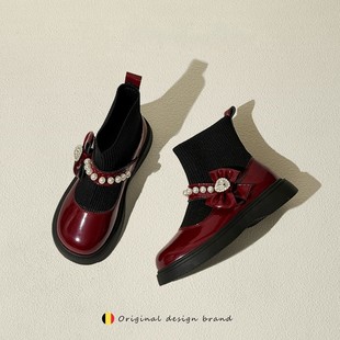 女童弹力马丁靴秋冬新款真皮百搭防滑女孩加绒袜靴儿童洋气短靴子