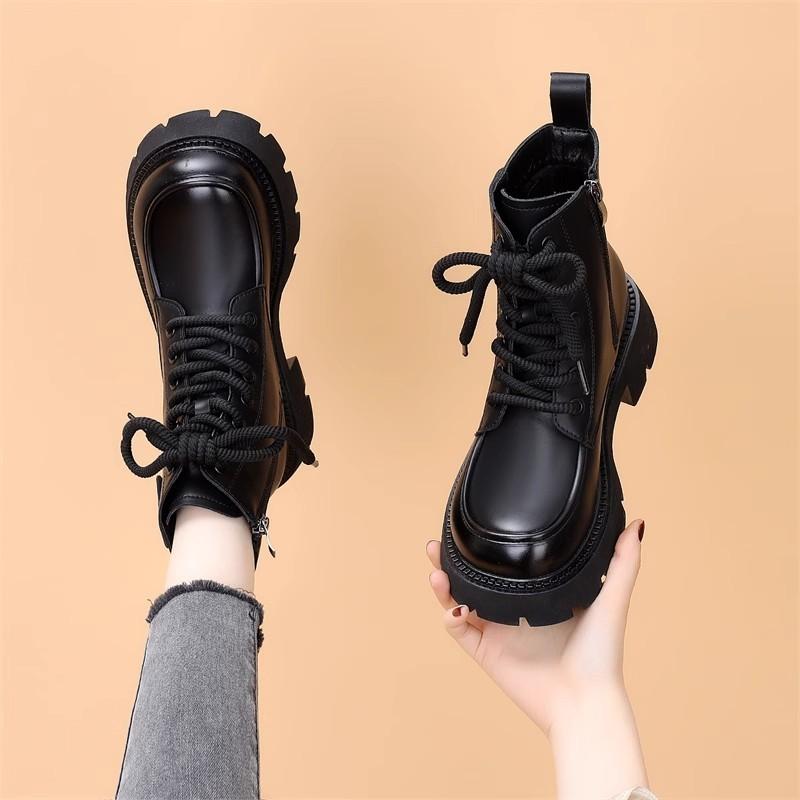 清仓真皮英伦风马丁靴女2025冬季新款松糕厚底靴子加绒增高短靴