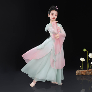 六一新款 儿童古典舞蹈演出服飘逸仙气中国舞女童荷花大摆裙表演服