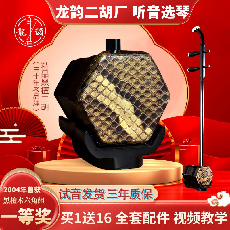 龙韵黑檀二胡乐器成人初学者入门专业二胡厂家直销正品胡琴