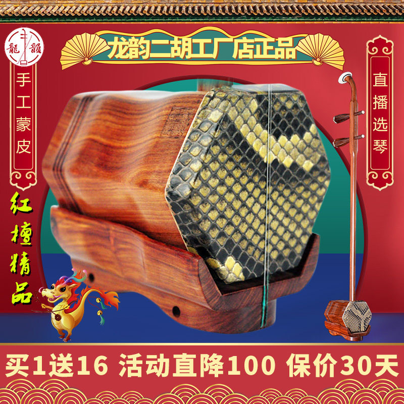 龙韵红檀二胡乐器正品入门初学者专业考级厂家直销真蟒皮手工胡琴
