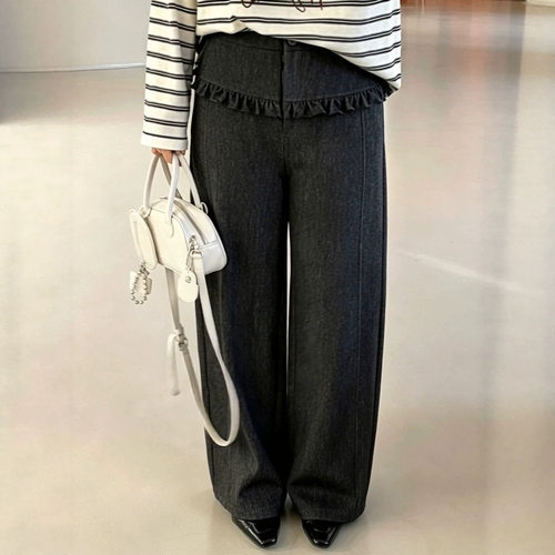 胖mm木耳边屁帘弯刀裤女2026秋款大码女装设计感高腰休闲裤