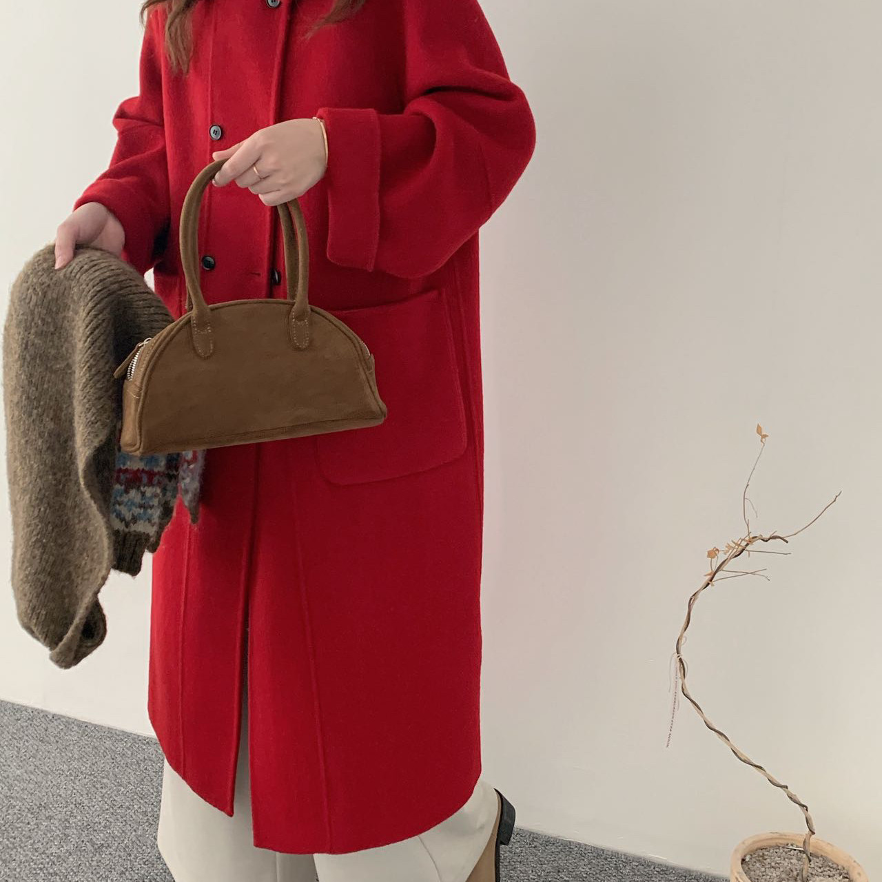 莓果古气质韩系简约翻领双排扣长款羊毛外套（含70.2羊毛）233