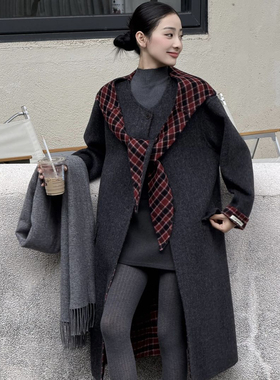莓果羊毛大衣长款加厚保暖单排扣毛呢羊毛外套（含100羊毛）33263
