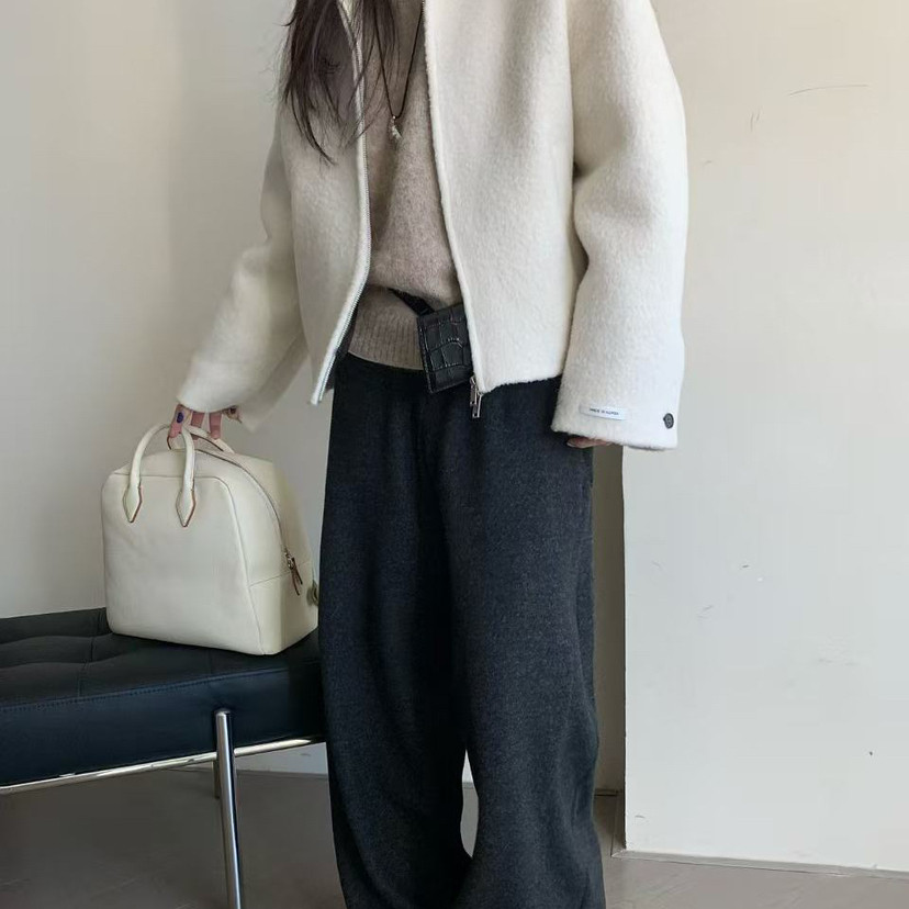 莓果上新START拉链翻领纯色羊毛外套（含90羊毛）D00