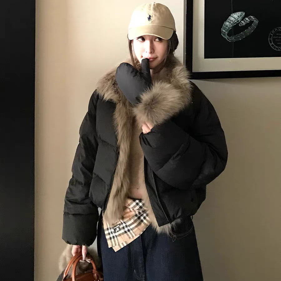 莓果毛羽绒外套保暖羽绒服外套(配可拆真狐狸毛毛领+手套)d1192