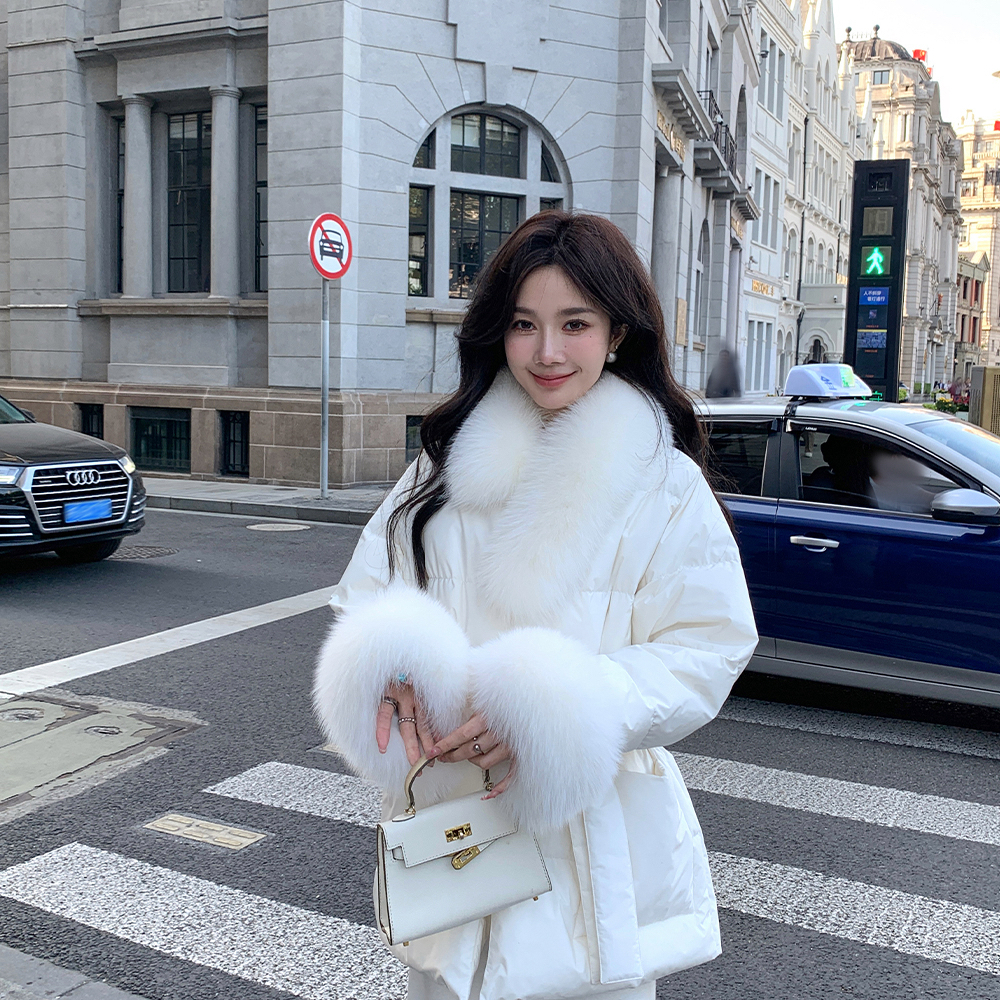 AA77-女中长款保暖棉服外套(配毛领狐狸毛真毛可拆卸腰带)L993-11