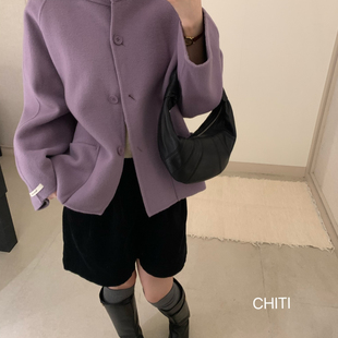 莓果芋紫～包容性强百搭短款连帽羊毛外套（含100澳毛）80166