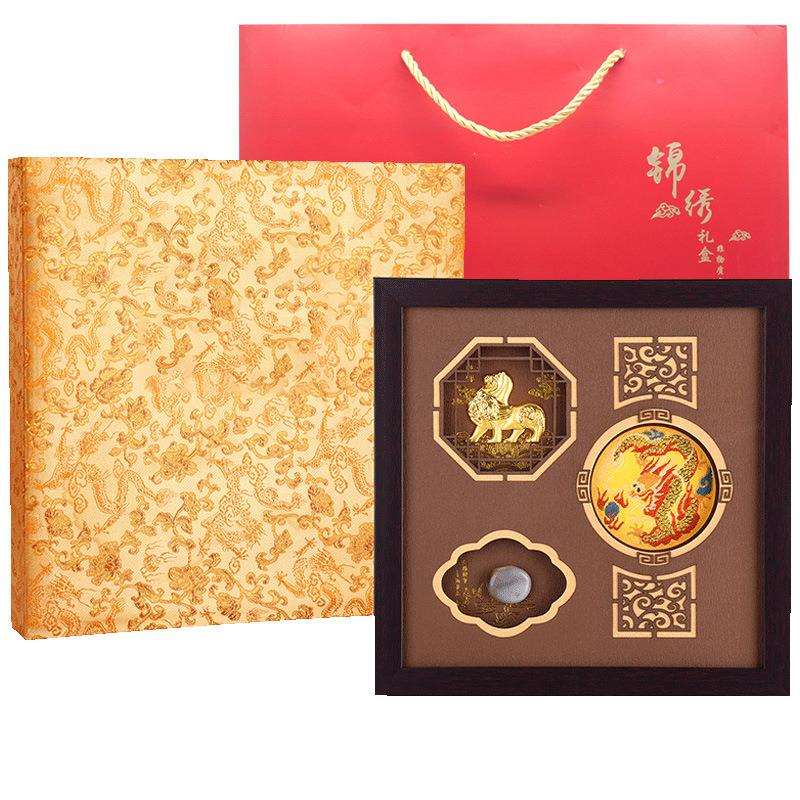 金陵三宝云锦雨花石金箔摆件企业logo锦盒包装南京特产摆件商务礼
