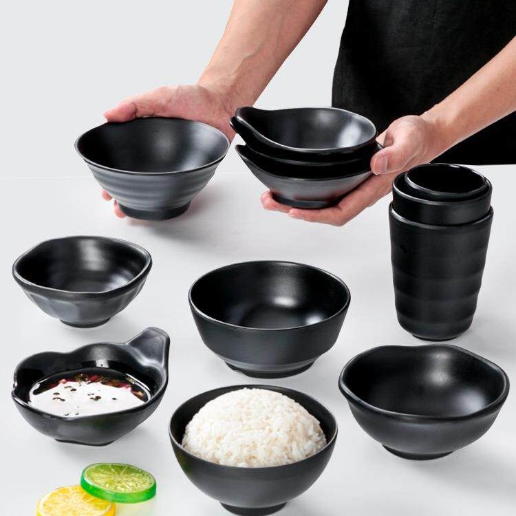 密胺餐具黑色塑料小碗商用餐饮米饭小汤碗麻辣烫火锅调料a^