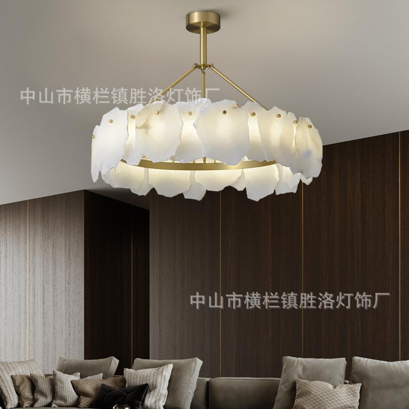 全铜法式中古美式复古客厅吊灯西班牙天然云石轻奢意式奢华高端灯