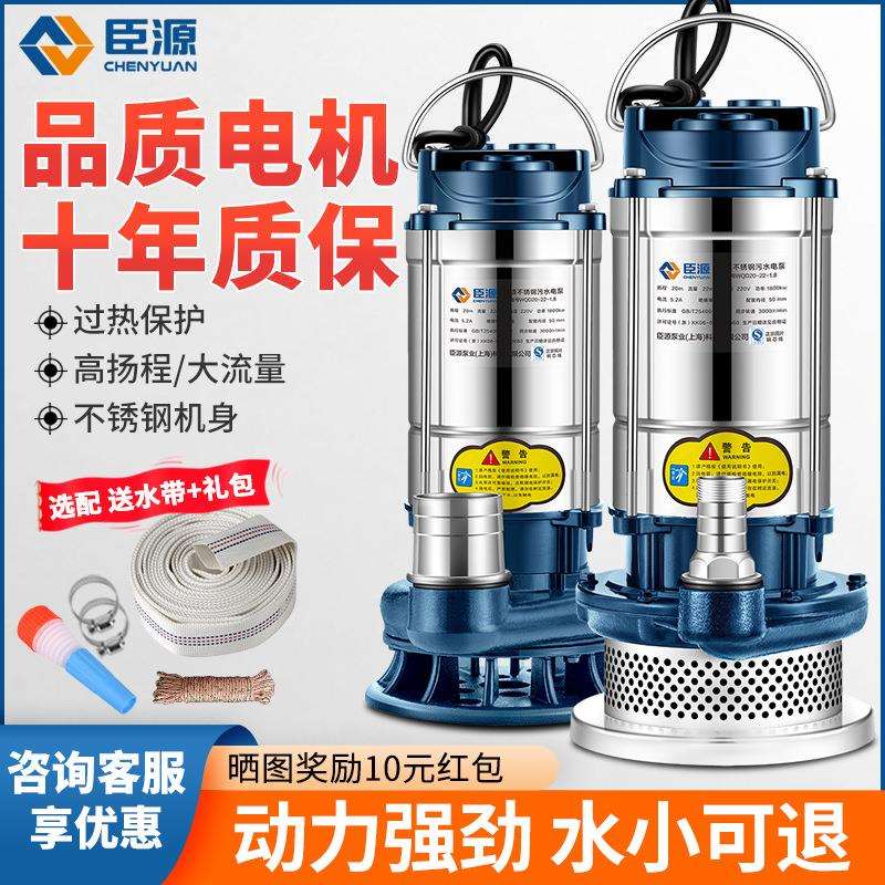 臣源不锈钢潜水泵220v家用小型高扬程井水抽水泵农用灌溉排污水泵