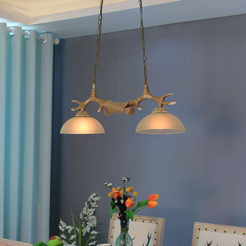 树脂吊灯鹿角餐厅灯LED光源美式灯吧台双头两头qua9w42gz轻奢