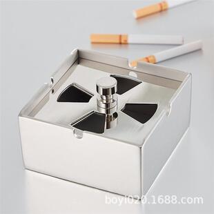 欧式个性方形不锈钢旋转烟灰缸带盖防风烟灰缸大号烟盅客厅用