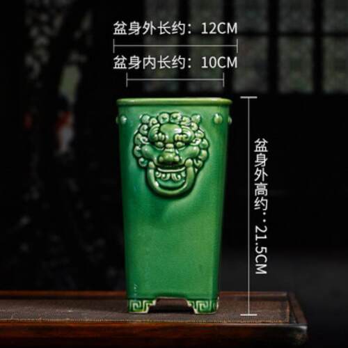 紫砂花盆陶瓷盆景盆正方签筒四方鼓丁兰花盆兽面高盆签筒觅陶乡