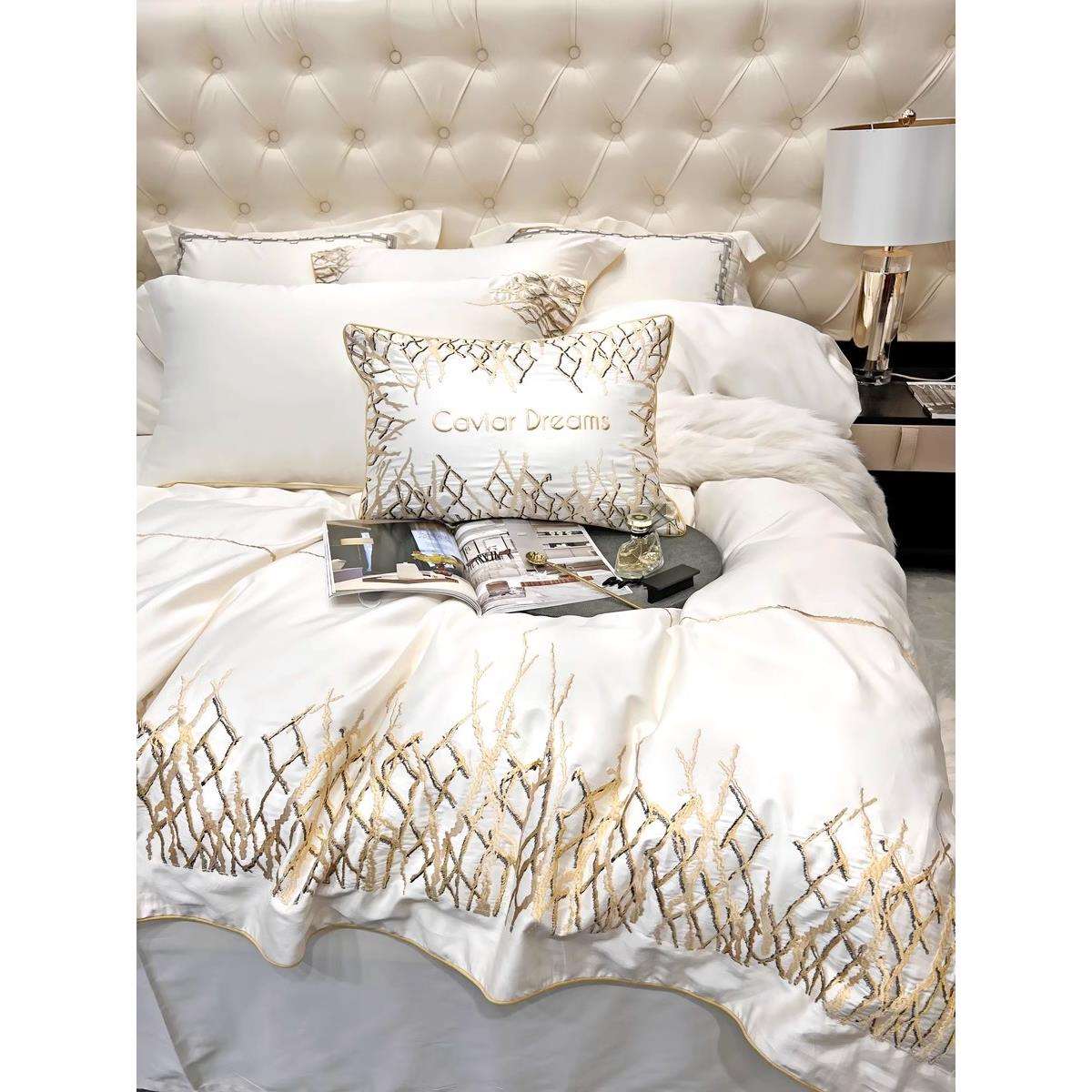 高端欧式奢华简约样板房140全棉四件套刺绣被套床单床上用品套件