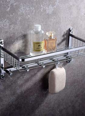 浴室挂件铜镀铬长方形单层置物架带衣钩卫生间置物架HI08013