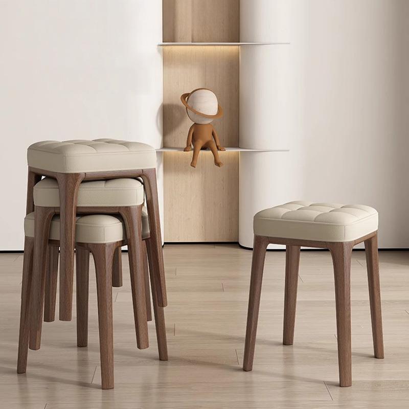 家用可叠放凳子方凳板凳餐桌高脚凳子现代法式实木椅子意式小矮凳