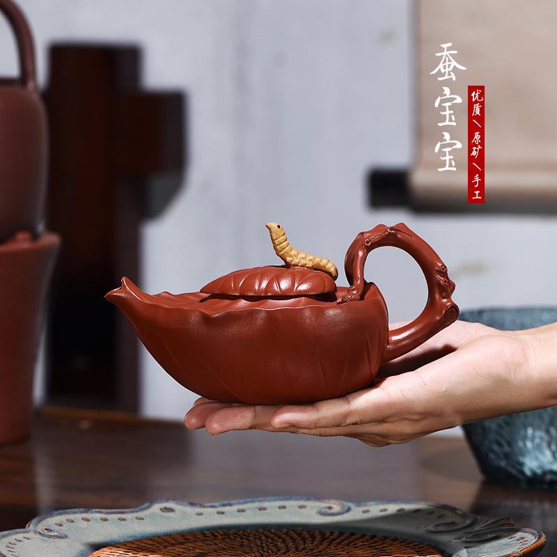 宜兴原矿紫砂壶家用全手工功夫泡茶茶具红皮龙蚕宝仿生壶