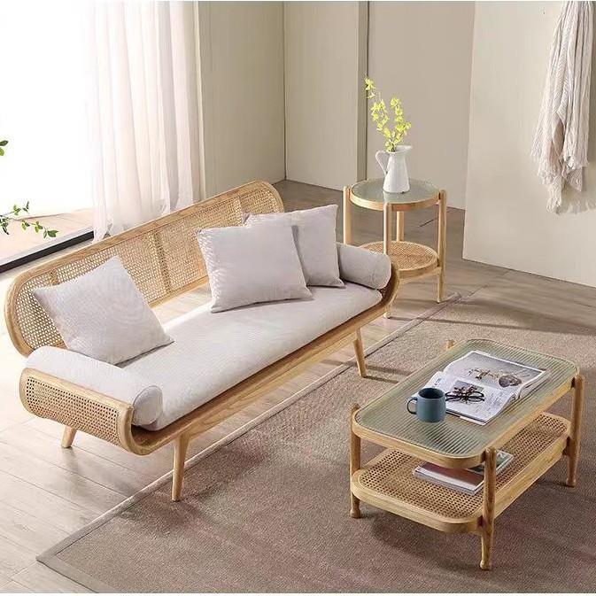 法式实木藤编懒人沙发民宿客厅藤椅设计师创意小户型休闲椅子长椅