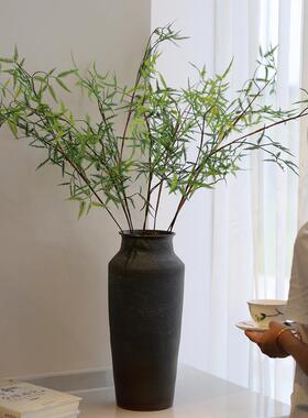 中古风家居摆件纯手工陶瓷花瓶黑色高档落地瓷瓶客厅玄关插花器