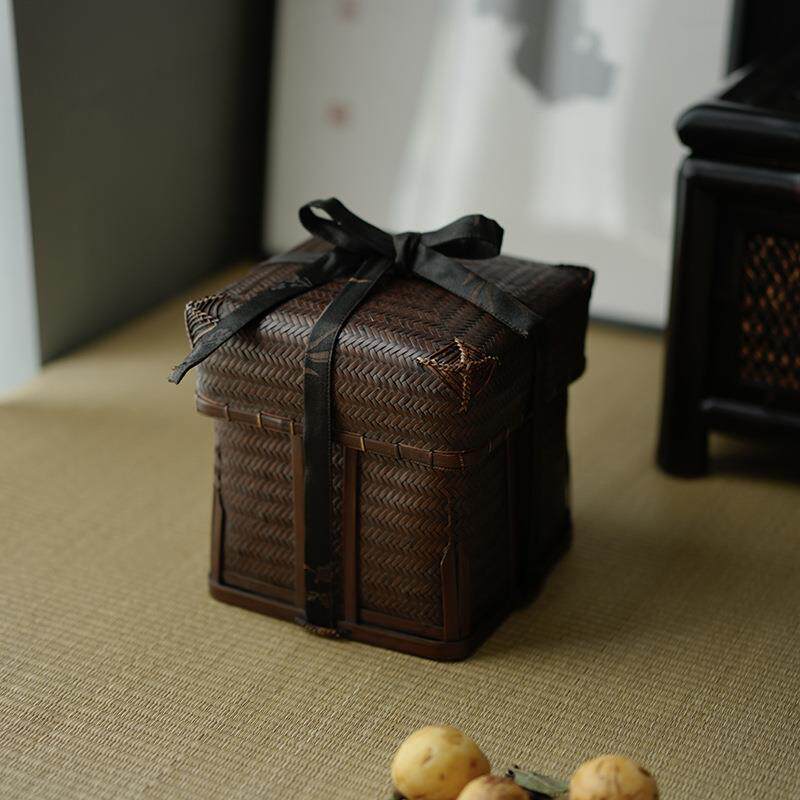 日式手工竹编茶具箱茶器收纳筐家用茶室杯壶防尘袋便携式茶盒