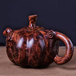 海南黄花梨木料茶壶紫油梨大南瓜壶手把件茶道纯手工收藏工艺品