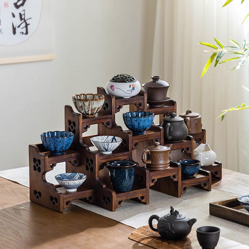 中式实木紫砂壶展示架小博古架桌面茶壶摆放架茶具置物架茶杯架子