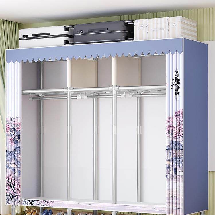 衣柜家用卧室简易布衣柜出租房结实耐用全钢架加固宿舍组装挂衣橱