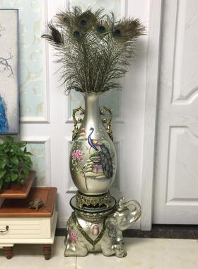 欧式美式陶瓷手绘复古摆件样板间别墅客厅电视柜插花落地大花瓶