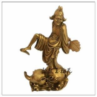 纯铜济公降龙罗汉活佛济癫站葫芦笑佛工艺品铜器摆件收藏品