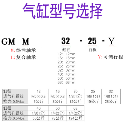 长拓导杆气缸GML16/20/25/32/40/63X20X25X30X40X50X75X100X125