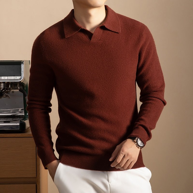 花花公子正品纯山羊绒衫男海鸥领纯色毛衣秋冬宽松保暖打底羊毛衫