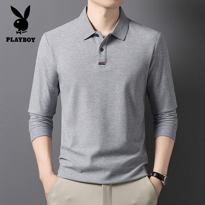 花花公子秋纯棉男士t恤翻领长袖