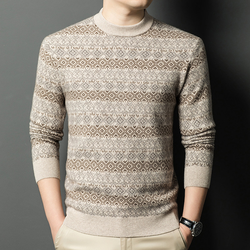 花花公子冬新款100%纯牦牛绒衫加厚打底针织衫高档男士宽松毛衣潮