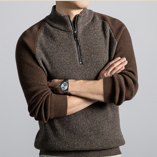 加厚拉链半高领毛衣休闲保暖羊毛衫 男士 高档羊绒衫 花花公子秋冬季